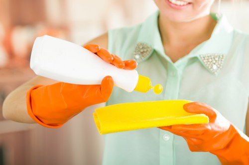 Cleaning staff discussing a service concern