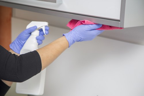 Professional cleaner working in a Putney flat